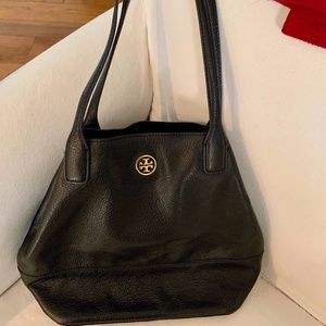 Tory Burch black pebbled leather tote